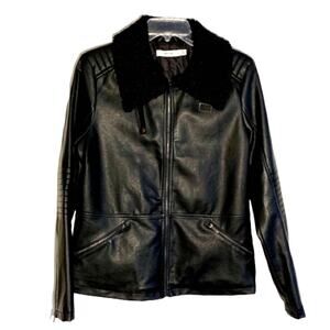 JustFab Moto Jacket Black Faux Leather Zipper Accents Bomber Jacket Size Medium